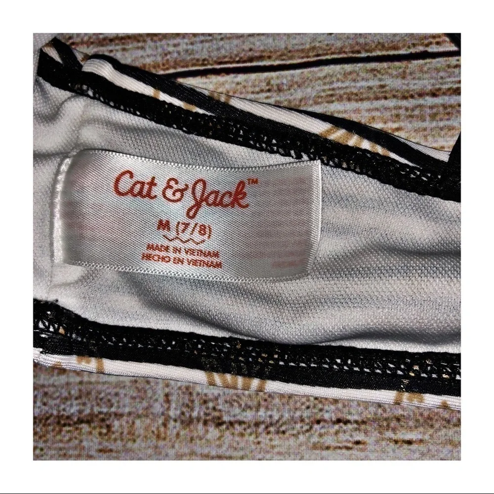 Cat and Jack Girls Training Bra Size 6/7 M Black and white stripes w/Pineapples